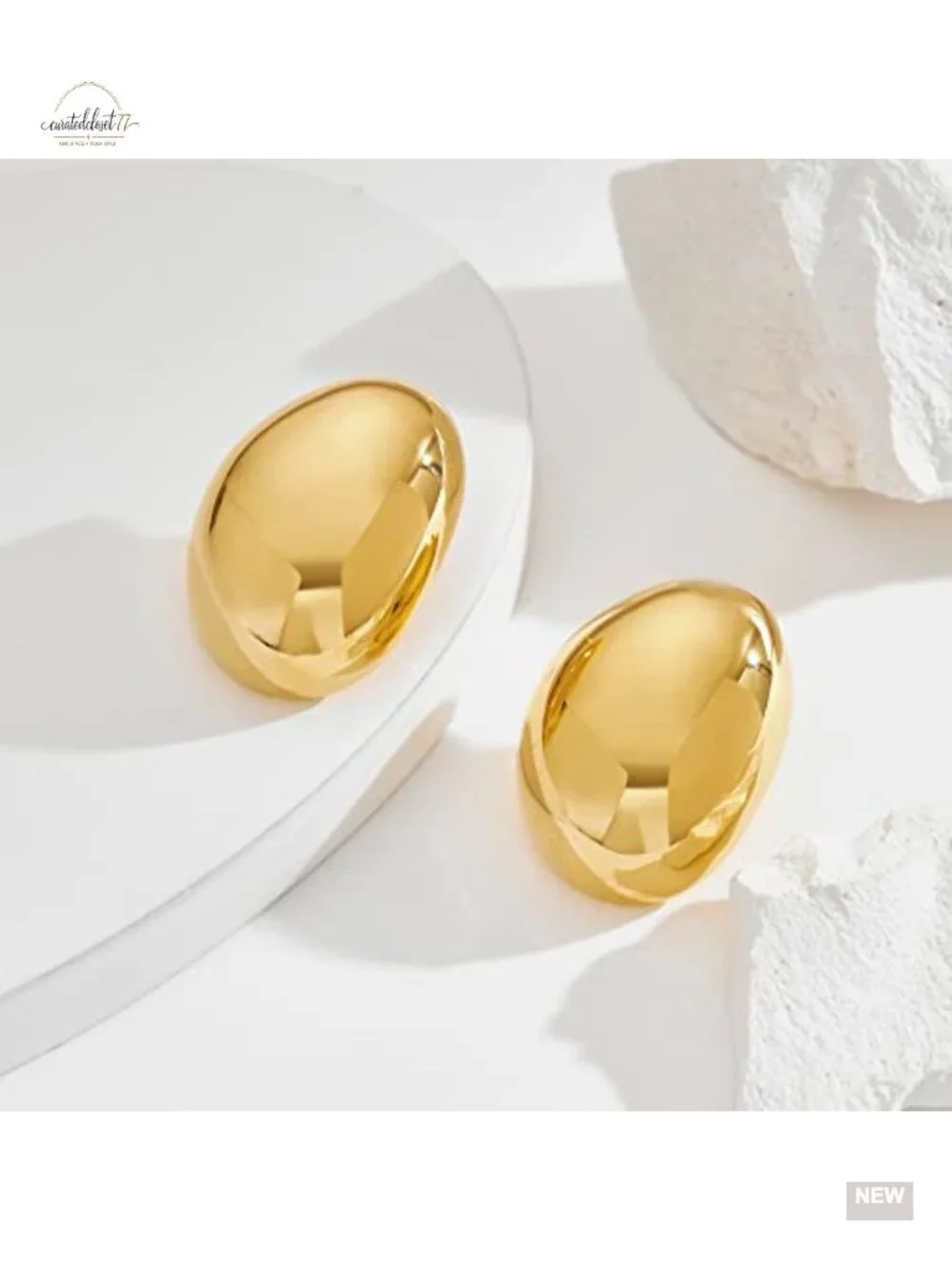 Gold Plated Big Oval Dome Circle Square Ball Hoop Earrings Statement Geometric